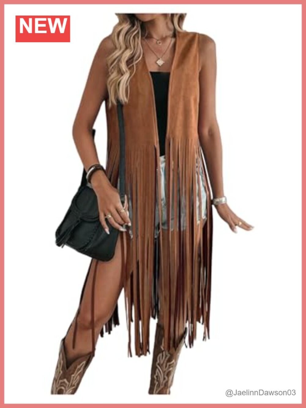 Faux Suede Sleeveless Fringe Vest Western Cardigan Jacket